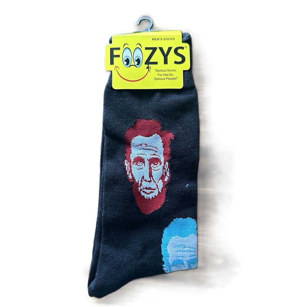 Foozys Fun Abe Lincoln Red Blue Black Crew Length Socks Mens One Size New